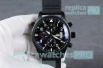 High Quality Replica IWC Pilots Chronograph Top Gun Black Dial Black Leather Strap Watch